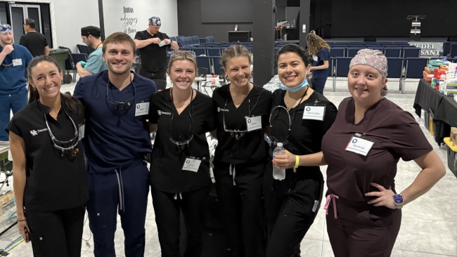 UK dental students in temporary clinic in Puerto Rico.